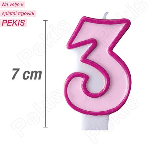 Svečka številka, Roza (7cm) št.3