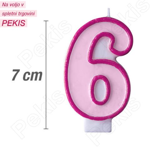 Svečka številka, Roza (7cm) št.6 Svečka številka, Roza (7cm) št.6