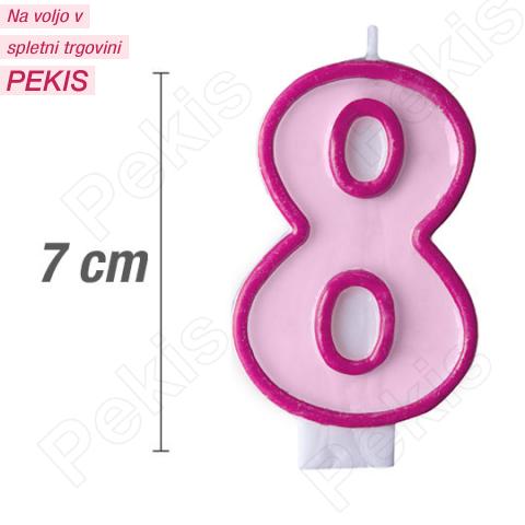 Svečka številka, Roza (7cm) št.8 Svečka številka, Roza (7cm) št.8