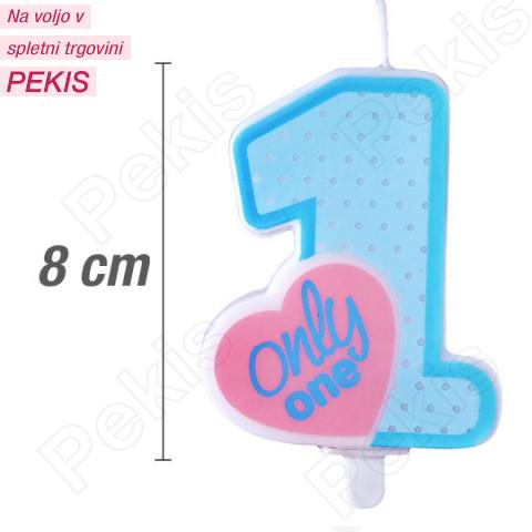 Svečka številka, Modra s srčkom (8cm) št.1 Svečka številka, Modra s srčkom (8cm) št.1