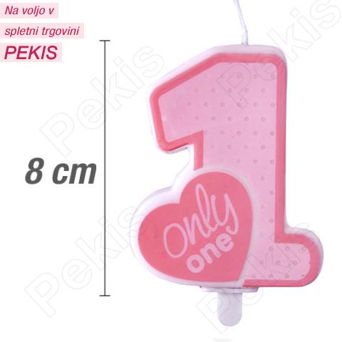 Svečka številka, Roza s srčkom (8cm) št.1 Svečka številka, Roza s srčkom (8cm) št.1