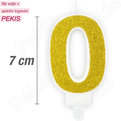 Svečka številka, Zlata z bleščicami (7cm) št.0 Svečka številka, Zlata z bleščicami (7cm) št.0