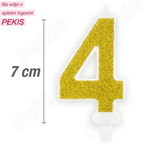 Svečka številka, Zlata z bleščicami (7cm) št.4 Svečka številka, Zlata z bleščicami (7cm) št.4