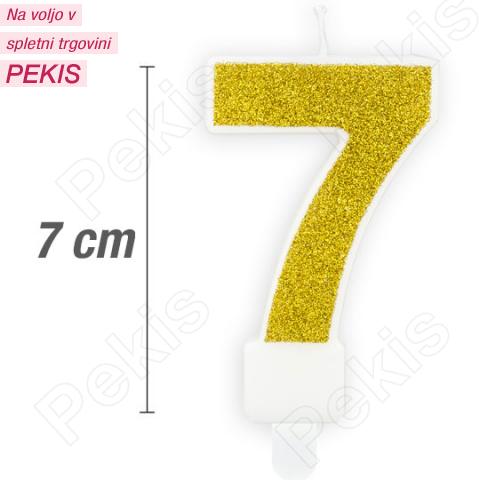 Svečka številka, Zlata z bleščicami (7cm) št.7