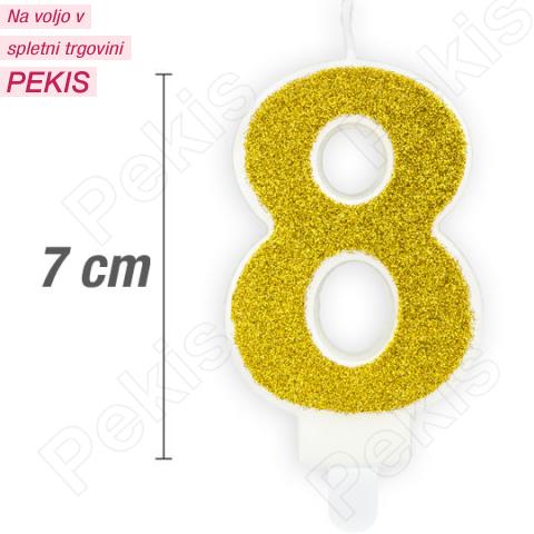 Svečka številka, Zlata z bleščicami (7cm) št.8