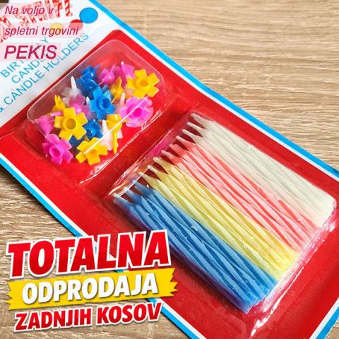 24 raznobarvnih svečk s podstavki (-60%)