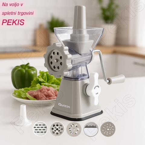 Ročni mlinček Quttin za mletje, strganje in rezanje – 5 nastavkov