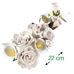 Sladkorni šopek (22cm) bele kale in bele vrtnice