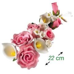 Sladkorni šopek (22cm) bele kale in roza vrtnice
