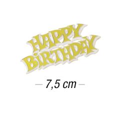 Topper za torto Happy Birthday 7,5 cm, Zlat