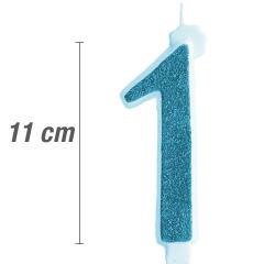 Svečka številka, Modra z bleščicami (11cm) št.1