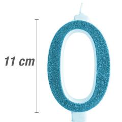Svečka številka, Modra z bleščicami (11cm) št.0