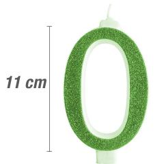 Svečka številka, Zelena z bleščicami (11cm) št.0