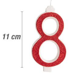 Svečka številka, Rdeča z bleščicami (11cm) št.8