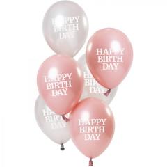 Baloni Happy Birthday, biserno roza 23cm, 6 kom