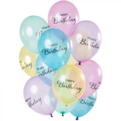 Baloni Happy Birthday, pastelno prozorni 30cm, 12 kom