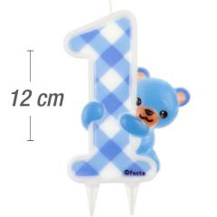 Večja svečka številka, Modra z medvedkom (12cm) št.1