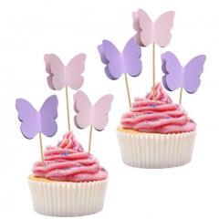 Dekoracija za muffine (6 kom) Roza in vijolični metuljčki