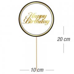 Topper za torto črno-zlat krog Happy Birthday