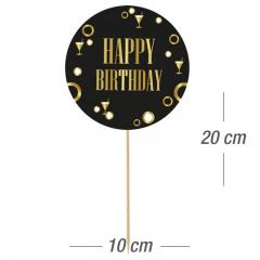 Topper za torto črn krog (št.2) Happy Birthday