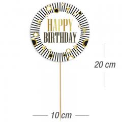 Topper za torto črn krog (št.4) Happy Birthday