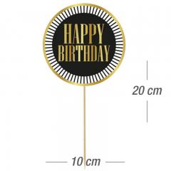 Topper za torto črn krog (št.3) Happy Birthday