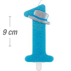 Svečka številka, Modra s klobukom (9cm) št.1