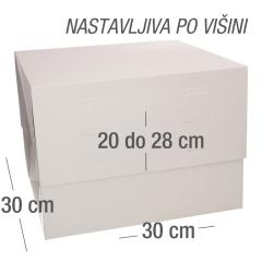Nastavljiva kartonska škatla za torte – 30 x 30 cm, višina 20–28 cm