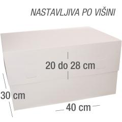 Nastavljiva kartonska škatla za torte – 40 x 30 cm, višina 20–28 cm