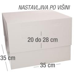 Nastavljiva kartonska škatla za torte – 35 x 35 cm, višina 20–28 cm