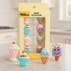 Wilton sladkorni okraski Sladoledna zabava za torte (8 kosov) Wilton sladkorni okraski Sladoledna zabava za torte (8 kosov)
