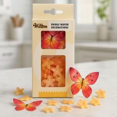 Užitni metuljčki in rožice iz hostije Wilton – oranžno-roza dekoracije 30 kosov