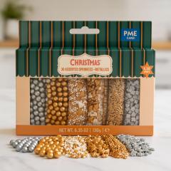 Božični komplet 30 METALIK posipov (180g) za praznično dekoracijo sladic