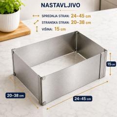 Nastavljiv pekač za torte 20–38 × 24–45 cm, višina 15 cm