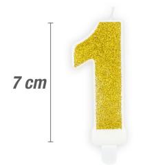 Svečka številka, Zlata z bleščicami 7cm, št.1