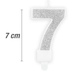Svečka številka, Srebrna z bleščicami (7cm) št.7
