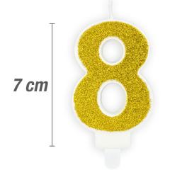 Svečka številka, Zlata z bleščicami 7cm, št.8