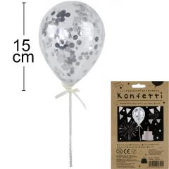 Topper konfeti balon SREBRN, 15 cm