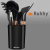 Komplet 12 kuhinjskih pripomočkov Ruhhy – eleganten set z lesenimi ročaji in stojalom Komplet 12 kuhinjskih pripomočkov Ruhhy – eleganten set z lesenimi ročaji in stojalom